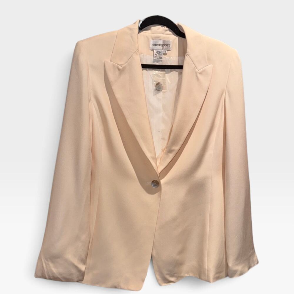 Vintage 100% Silk Bloomingdales' Ivory Cream One Button Blazer MOP Buttons